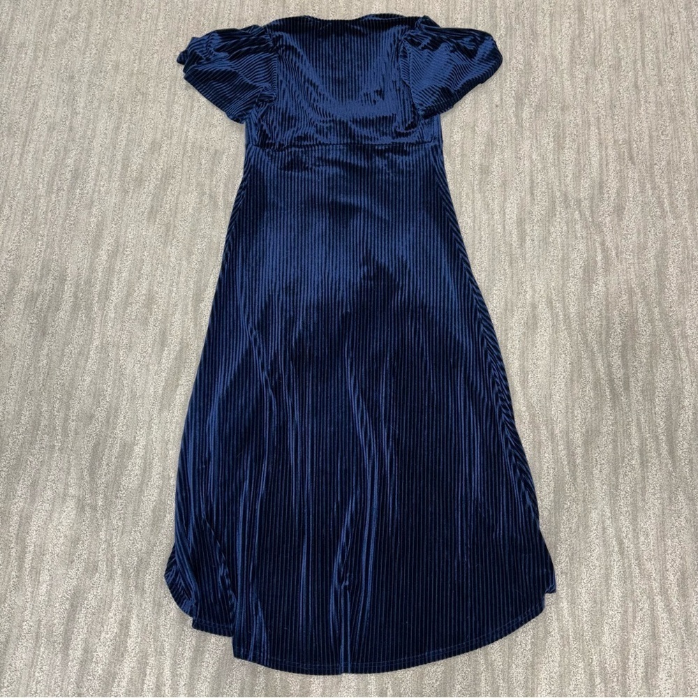 In Loom Blue Velvet Wrap/Tie V-Neck Maxi Dress Size L - Picture 3 of 6